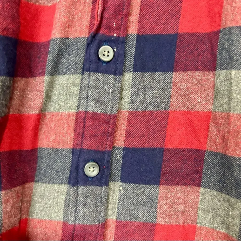J. Crew Men’s Long Sleeve Plaid Flannel Button Down Shirt Red Blue Large FLAW